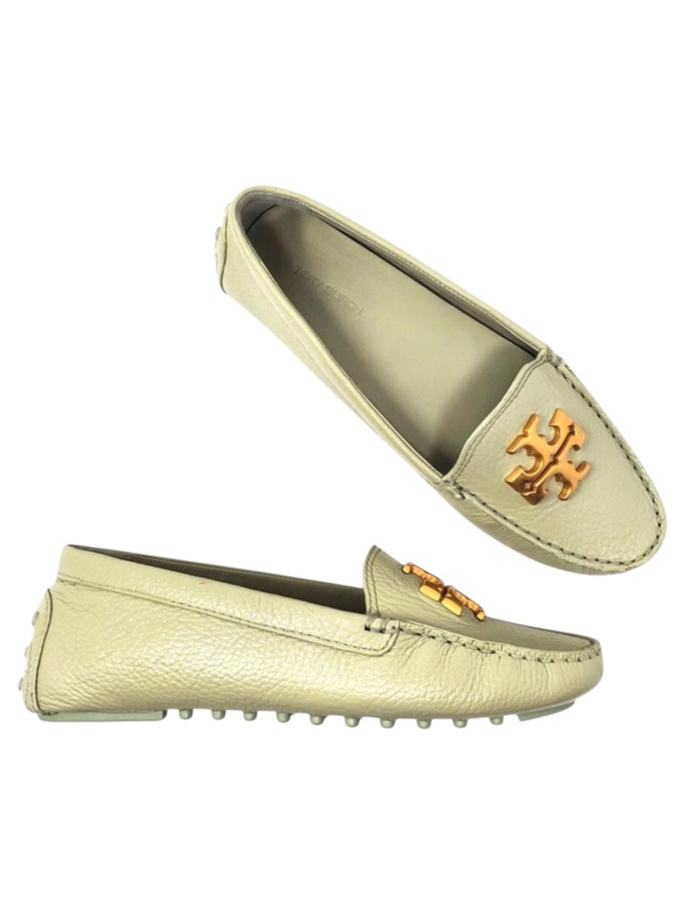 Tory Burch Everly Driver Tumbled Leather Slip On Loafer Sage Green 85159 Sz 6.5